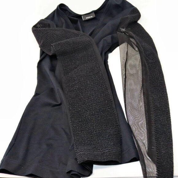 AKRIS 8 Sheer Black Mesh Organza Long Sleeve Illusion Stretch Blouse Top - Picture 13 of 14